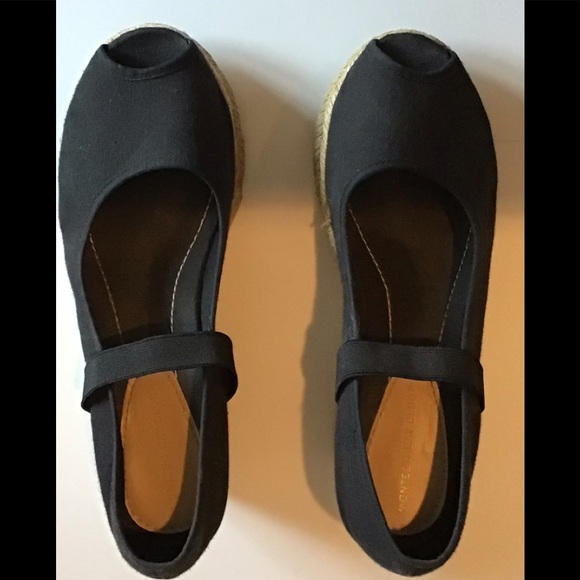 Black canvas wedge uppers with peep toe - Picture 2 of 5